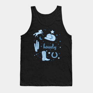 Pastel Cowboy Hat and Boot Pattern Light Blue Cowgirl Aesthetic Tank Top